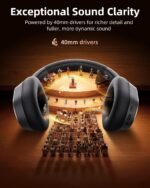 Hybrid Active Noise Cancelling Headphones,120H Playtime Wireless Headphones Bluetooth 6.0 with Power Display, 6-Mic ENC Calls, Hi-Res Audio Over Ear Headphones Foldable Headset for Travel Game Black - Image 6