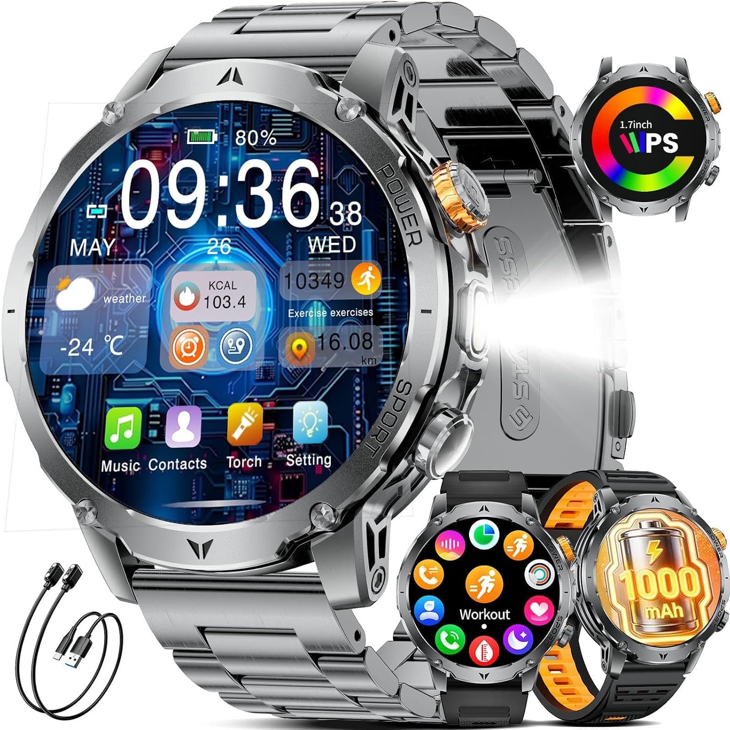 81eef5DUbuL._AC_SL1500_.jpg LIGE Military Smart Watches for Men(3 Bands),1000mAh Battery/1.7" HD Large Screen Smartwatch, Flashlight/120+ Sports Modes/Sleep Monitor, 5ATM Waterproof Fitness Tracker Watch for Android iOS,Black - Image 1