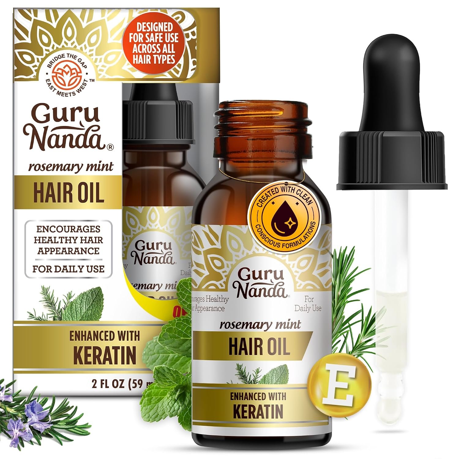 81jaTIUlVGL._SL1500_.jpg GuruNanda Rosemary Mint for Hair Growth with Keratin & Vitamin E Oil - Encourages Scalp, Shine & Hair Strengthening- 100% Natural, Cruelty-Free, 2oz - Image 1