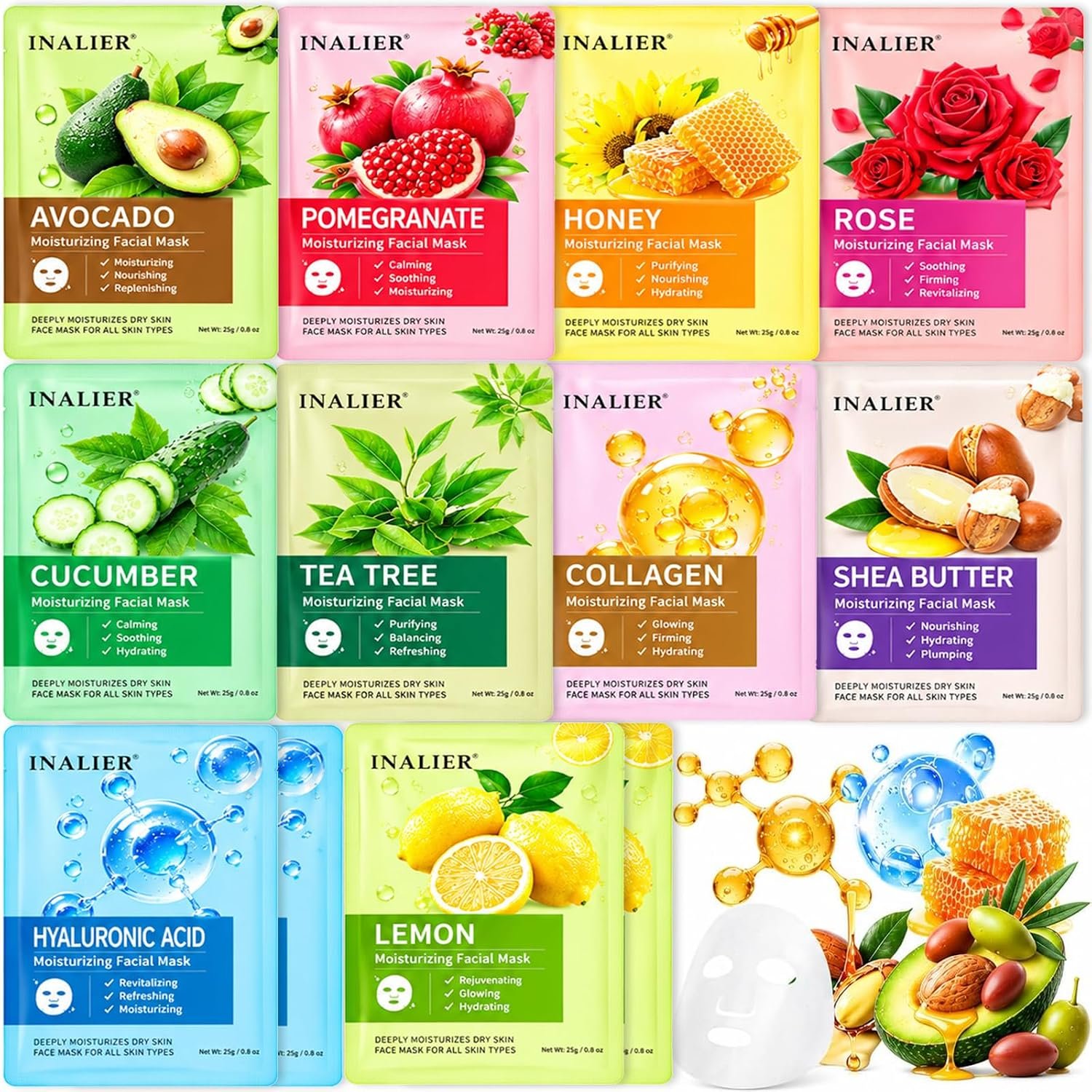 81starEuaSL._SL1500_.jpg 12 Pack Face Mask,Face Masks Skincare for Kids Women Men Boy,Teen Girl Gifts Trendy Stuff,Stocking Stuffers,Collagen Face Mask Spa Gifts,Boo Basket Stuffers Hydrating Face Masks for for All Skin Types - Image 1