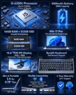 2026 Laptop Computer,15.6" FHD IPS,16GB RAM 512GB SSD,Windows 11 Pro,i5-6200U Up to 2.8GHz,Portable Laptop,Business Student Notebook,Backlit Keyboard,WiFi,BT 4.2,Mini HDMI,TF Card,2-Year Warranty - Image 3